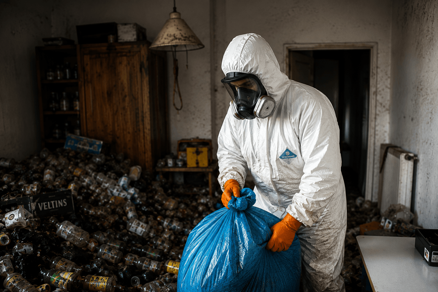 Professioneller Tatortreiniger bei der Arbeit